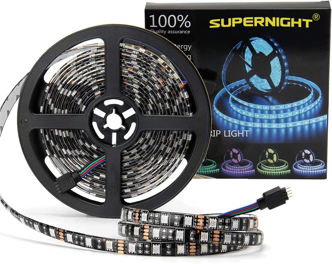 SUPERNIGHT_LED_Strip_Lights,_16.4FT_5M_SMD_5050_Waterproof_300LEDs_RGB_Color_Changing_Flexible_LED_Light_Strip_for_Bedroom,_TV_Back_Lighting,_Christmas,_Valentine's_Day_(Black_PCB)