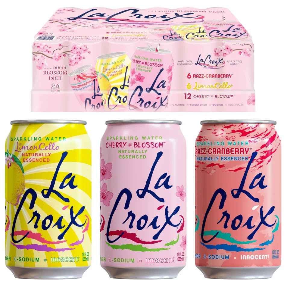 LaCroix Sparkling Water Variety Pack | 24-Pack of 12oz Cans | 6x Razz-Cran | 6x Limoncello | 12x Cherry Blossom