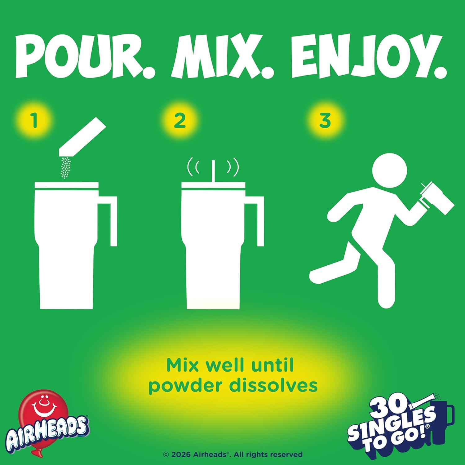 Airheads Xtreme Singles To Go! Drink Mix 30ct Variety Pack, Zero Sugar, Low Calorie, Sweet & Sour Powder Drink Mix Packets, Blue Raspberry, Rainbow Berry, White Mystery, 30 Count