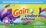 Gain Dryer Sheets Plus Odor Defense, Super Fresh Blast Scent, Helps fight static and odor, laundry sheets