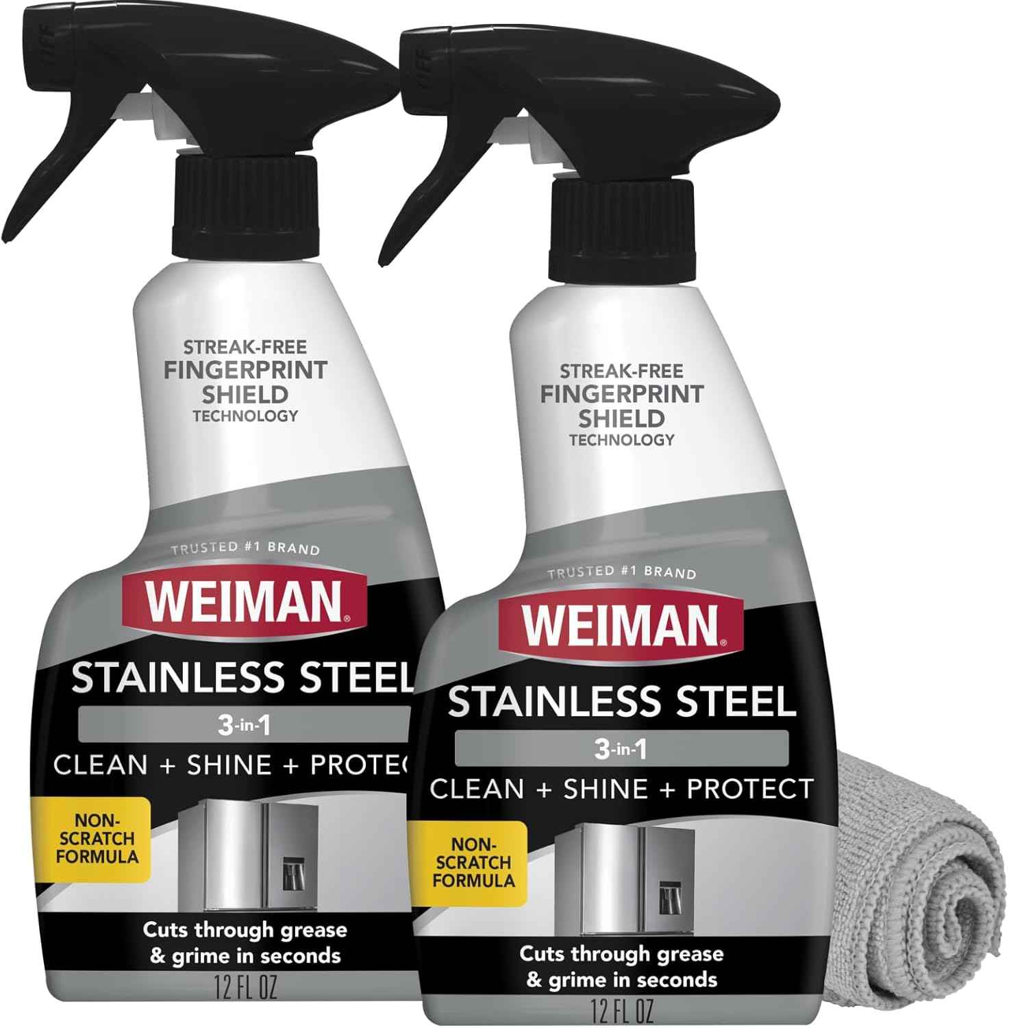 Weiman Stainless Steel Cleaner & Polish, Anti Fingerprint Spray Stainless Steel Cloth, Water Spots & Grease, No Streaks or Residue, Safe for Metal Polish, Chrome, Appliances, Sinks & Grills