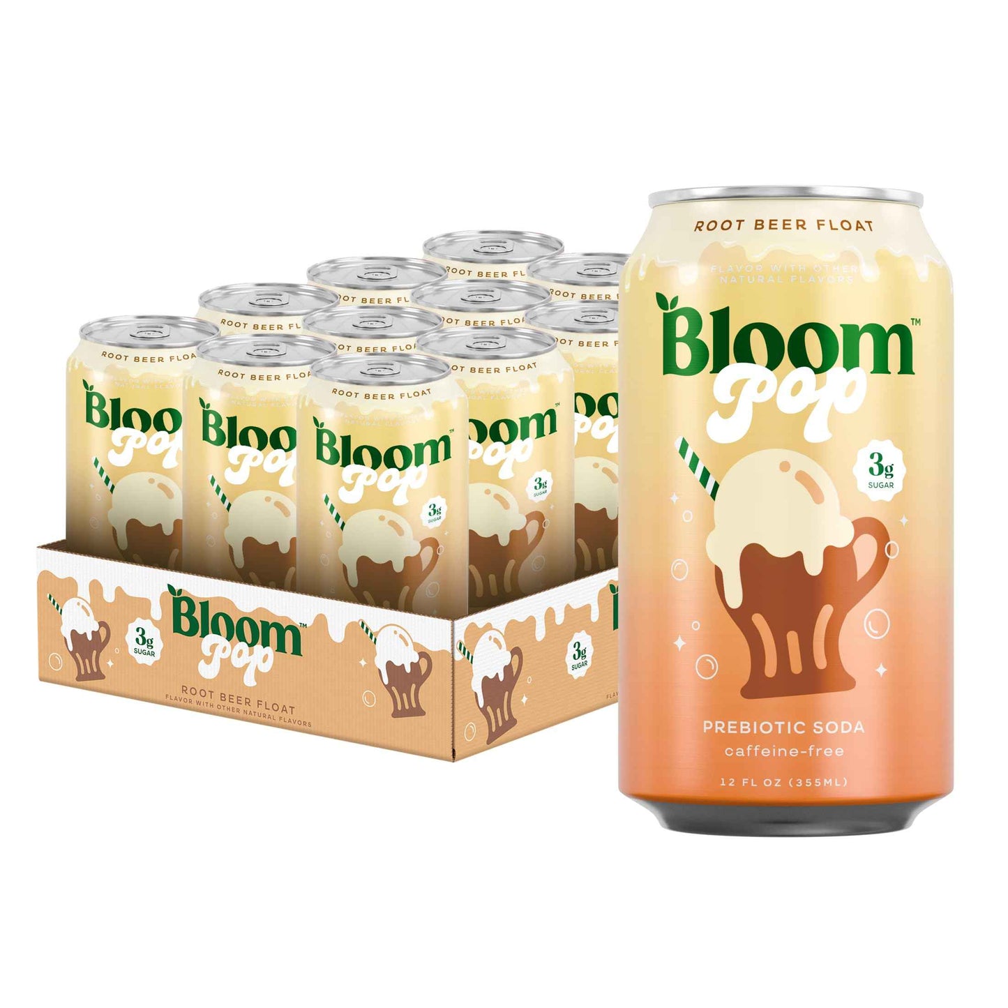 Bloom Pop Prebiotic Soda 12 Pack, 12oz Cans | Soda for Gut Health, Low Calorie, No Caffeine, Healthy Soft Drink Alternative