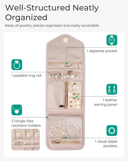 BAGSMART_Travel_Jewelry_Organizer_Case_Foldable_Small_Jewelry_Roll_for_Journey_Rings,_Necklaces,_Earrings,_Bracelets,Mini,Soft_Pink