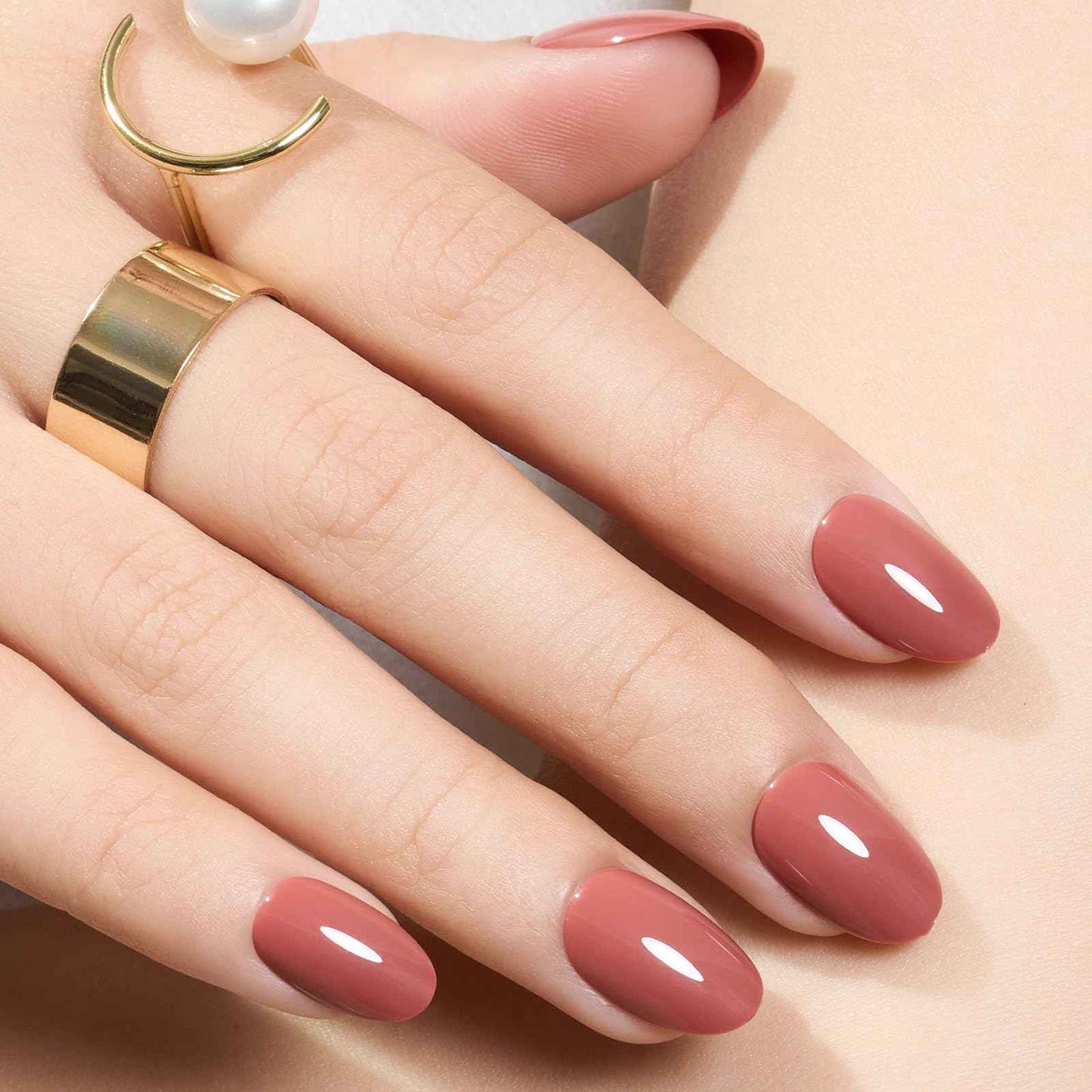 modelones French Tip Press On Nails, Short Oval Fake Nails Press Ons with Nail Glue, Adhesive Tabs, Nail File, Prep Pad, Manicure Stick, 32Pcs 16 Sizes, Nude, Spring Women Girl Gift