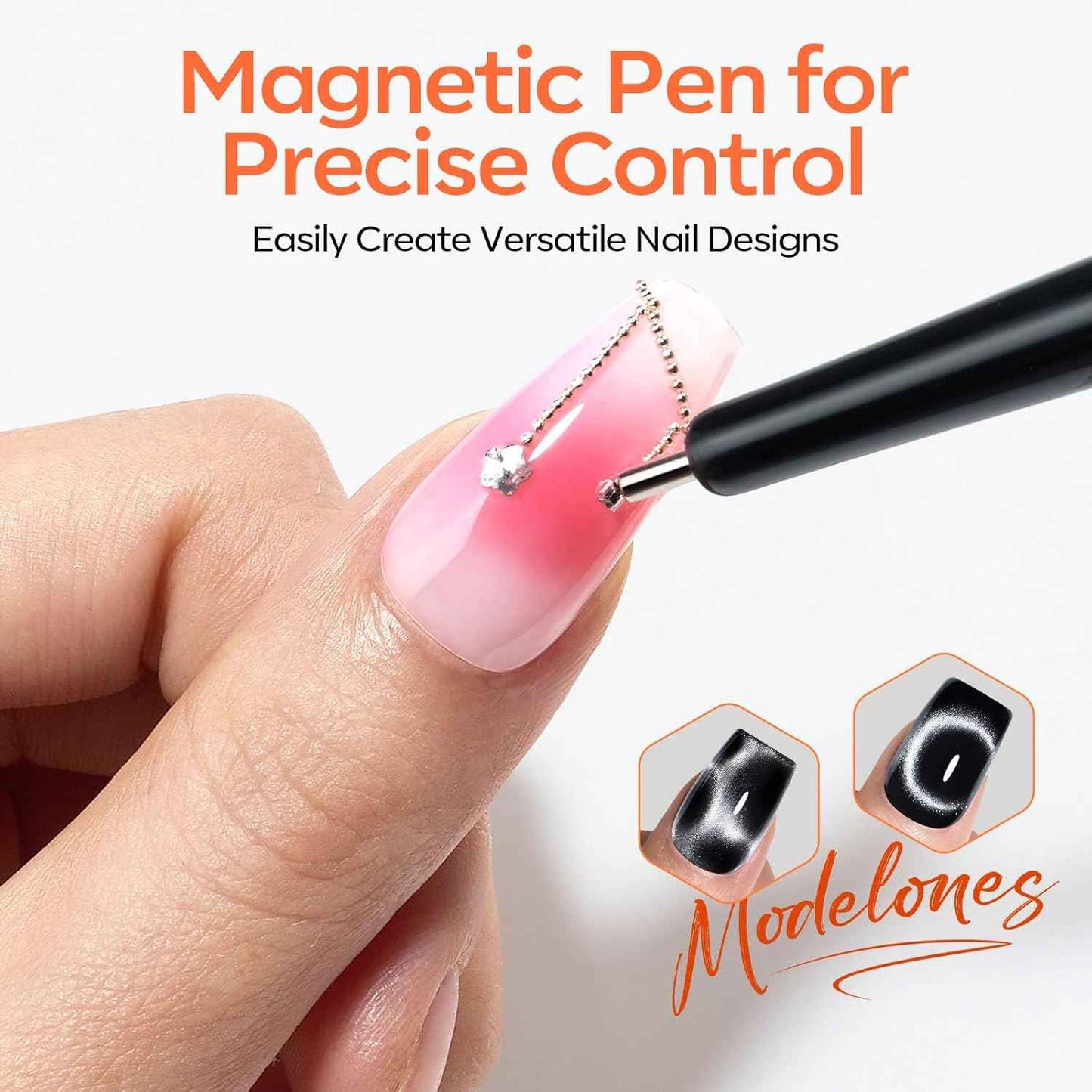 modelones Cat Eye Magnet Set, Heart French Cateye Gel Polish Nail Tools Kit Dual-Head 3 IN One Magnets Pen Heart Round Square Flower Glassy Moon Multi Effect Nail Art Designs Home DIY Salon Use