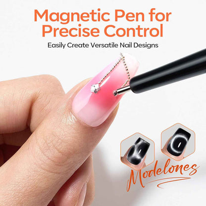 modelones Cat Eye Magnet Set, Heart French Cateye Gel Polish Nail Tools Kit Dual-Head 3 IN One Magnets Pen Heart Round Square Flower Glassy Moon Multi Effect Nail Art Designs Home DIY Salon Use