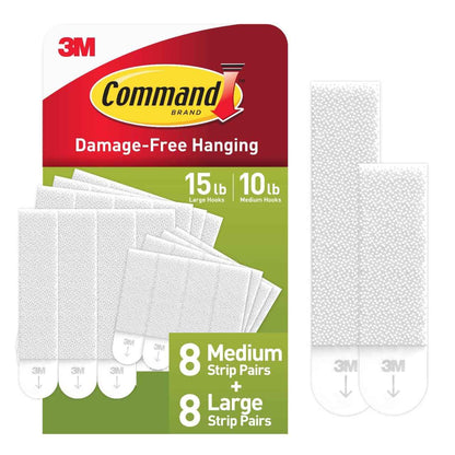 Command 15 lb & 10 lb Large and Medium Picture Hanging Strips, Damage-Free Hangers for Picture Frames, No Tools Required, Great for Home Room Wall Decor, White Adhesive