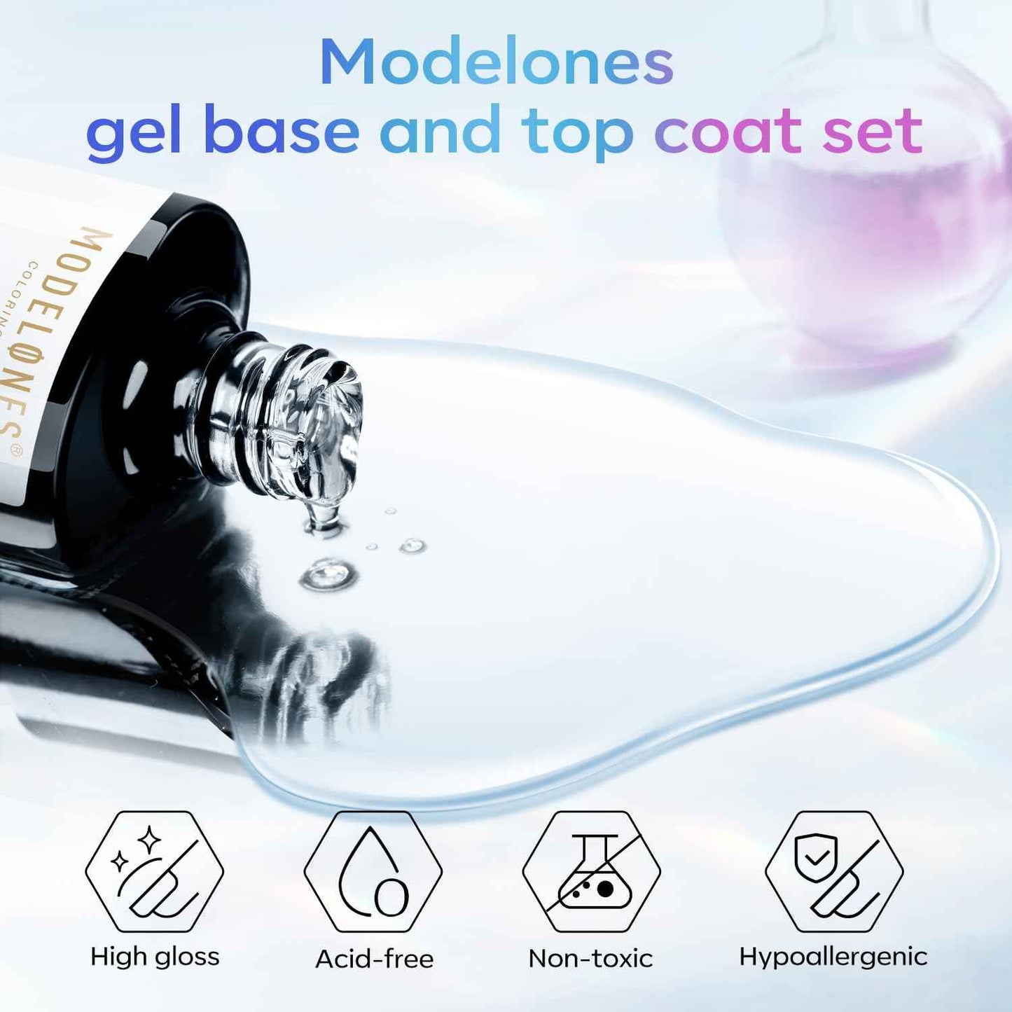 modelones Gel Top Coat, 15 ml 2026 Upgrade Super Shiny Base and Top Coat Set, Soak Off Nail Lamp Acid Free No Wipe Clear Base Top Gel Nail Polish