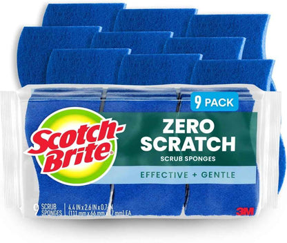 Scotch-Brite Zero Scratch Scrub Sponge, Kitchen Sponges for Cleaning Around the Home, Bathroom & More, Effective + Gentle Dish Scrubber, Best for Nonstick Pots and Pans, Safe on Most Surfaces