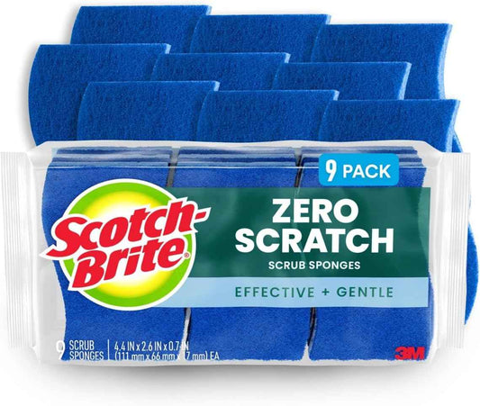 Scotch-Brite Zero Scratch Scrub Sponge, Kitchen Sponges for Cleaning Around the Home, Bathroom & More, Effective + Gentle Dish Scrubber, Best for Nonstick Pots and Pans, Safe on Most Surfaces