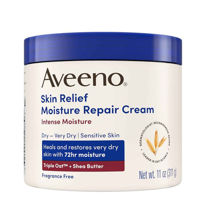 Aveeno Skin Relief Intense Moisture Repair Body Cream with Triple Oat & Shea Butter Formula, Helps Heal, Repair & Restore Very Dry Skin with Long-Lasting Moisture, Fragrance-Free, 11 oz