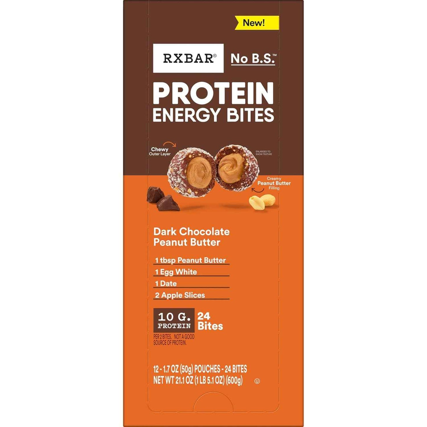 RXBAR Protein Energy Bites, Gluten Free Protein Balls, Dark Chocolate Peanut Butter