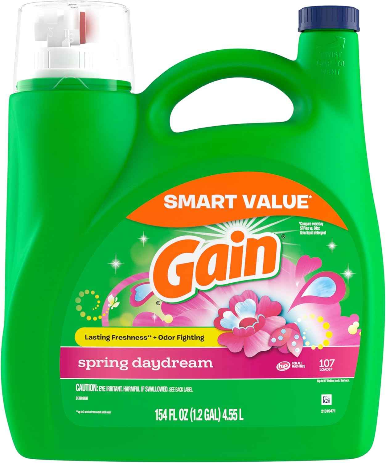 Gain Liquid Laundry Detergent, Spring Daydream Scent, Freshness + Odor Fighting, Laundry Detergent Liquid Soap, HE compatible