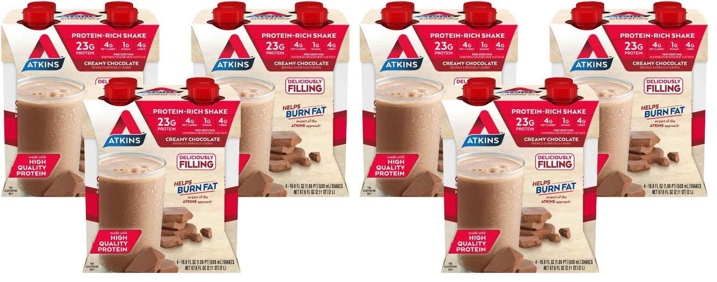 Atkins Creamy Chocolate Meal Size Protein Shake, 23g Protein, Low Glycemic, 4g Net Carb, 1g Sugar, Keto Friendly