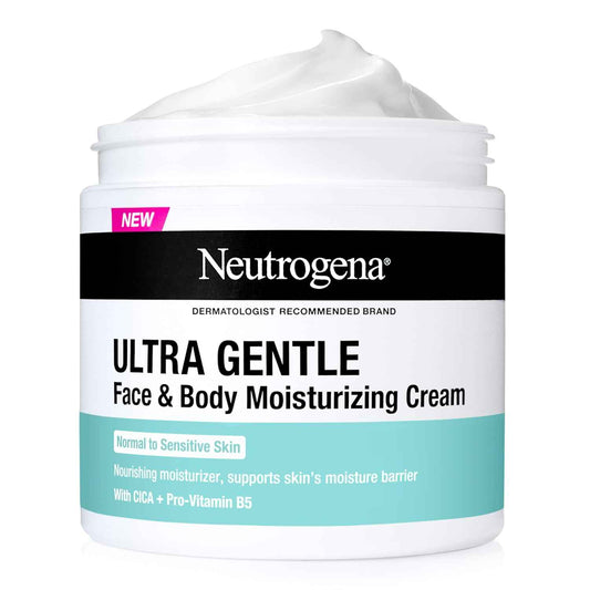 Neutrogena Ultra Gentle Face & Body Moisturizing Cream, Nourishing Face & Body Lotion Moisturizer for Normal to Sensitive Skin Leaves Skin Feeling Smooth & Healthy, Fragrance Free, 11 oz