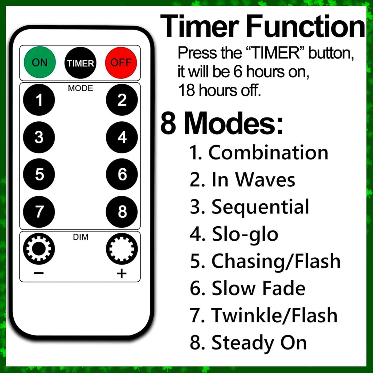 YAOZHOU_St_Patricks_Day_Decorations,Irish_Shamrock_LED_Window_Lights,13.2IN_58LED_Green_Iron_Frame_Silhouette_Clover_Lights,_USB_Powered_Remote_Control,_Wall_Indoor_Party_Favors_Accessories_(1PACK)