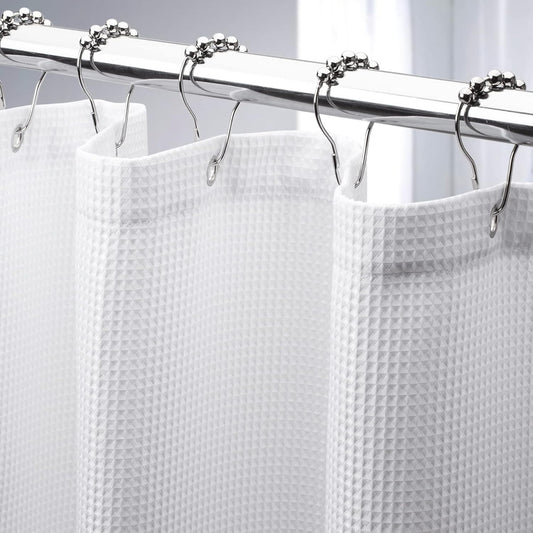 AmazerBath_White_Shower_Curtain_Fabric,_Waffle_Shower_Curtains_for_Bathroom,_Cloth_Shower_Curtain_Heavy_Duty,_Thick_Bathroom_Shower_Curtains_Hotel_Quality,_Premium_Polyester,_72x72_Inches