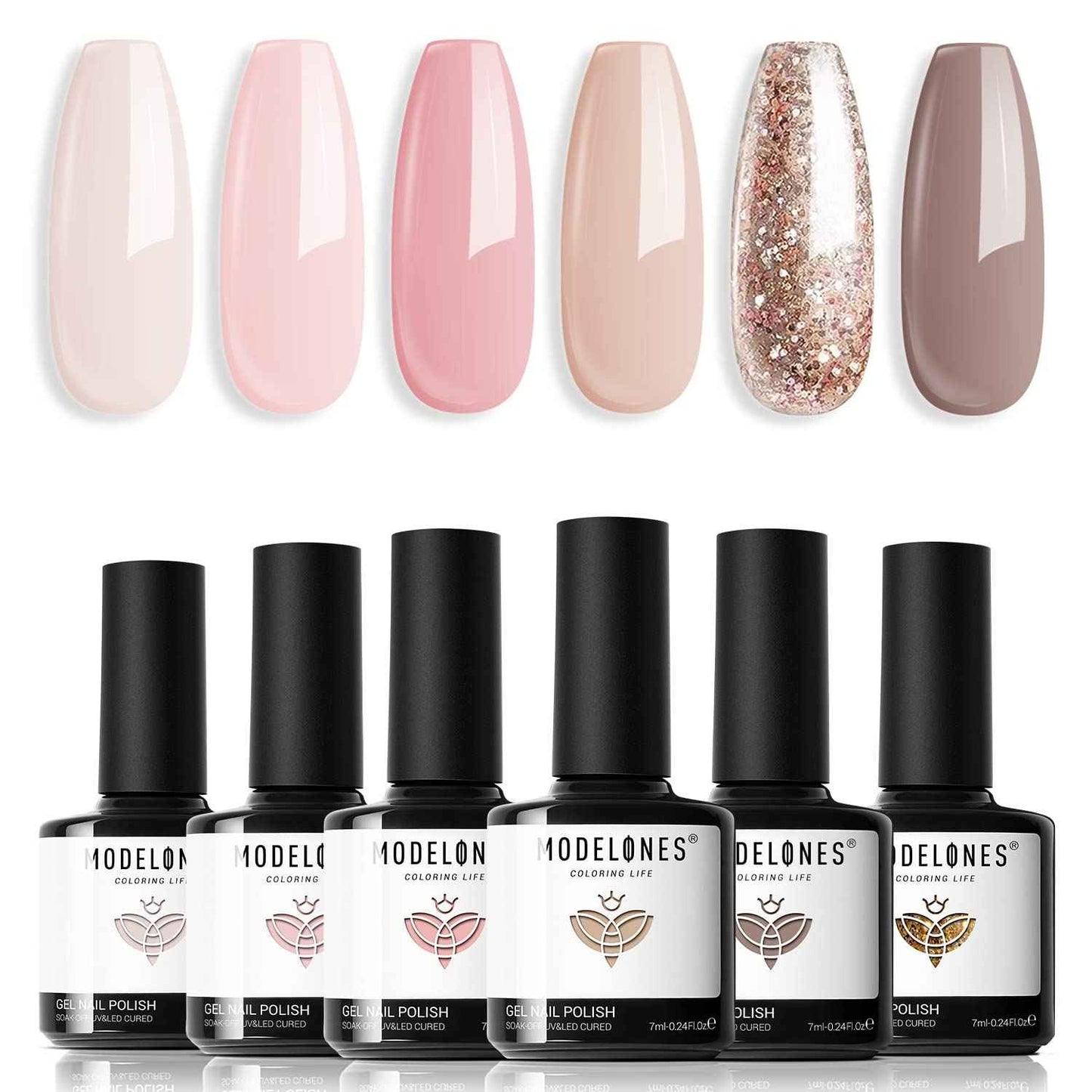 modelones Gel Nail Polish Set - 6 Colors Nude Pink Milky White Gel Polish Set Light Neutral Pink Nail Polish Barely Pink Soak Off LED Starter Kit Popular Nail Art DIY Manicure Gifts