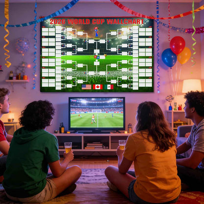YANGALOOP 36x24 inches Predict 2026 World Cup Schedule Poster，64 Reusable National Flag Stickers with Country Names, Soccer Poster 2026 World Cup Merchandise, Soccer Gifts for Boys Room Decor