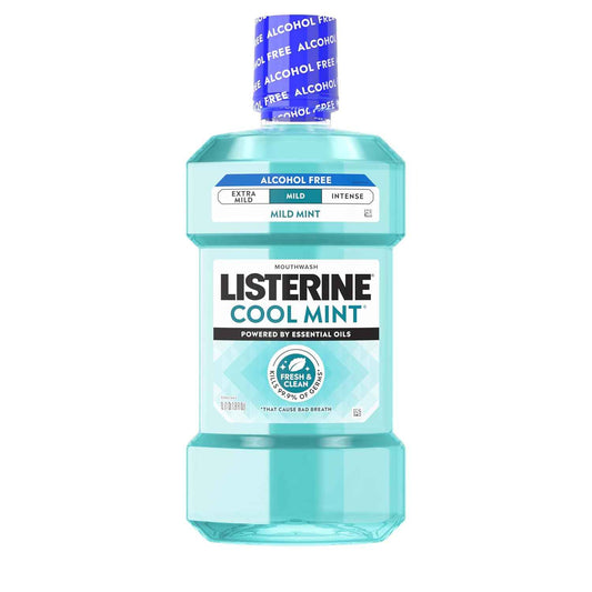 Listerine Cool Mint Alcohol-Free Mild Mouthwash, Oral Rinse Kills 99.9% of Germs That Cause Bad Breath, Less Intense Taste, Mild Mint Flavor