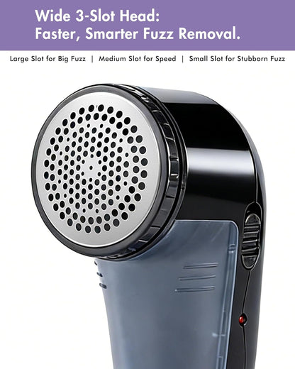 Ruidla Fabric Shaver Lint Shaver Defuzzer, Electric Lint Remover, Rechargeable Sweater Shaver with Replaceable Stainless Steel 3-Leaf Blades, Dual Protection, Removable Bin