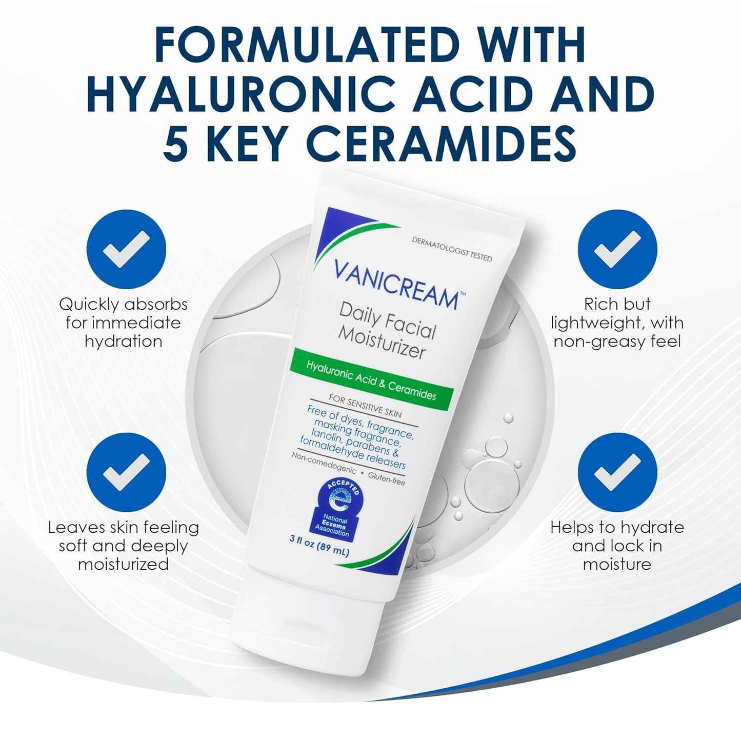 Vanicream Daily Facial Moisturizer With Ceramides and Hyaluronic Acid - Formulated Without Common Irritants for Those with Sensitive Skin, 3 fl oz