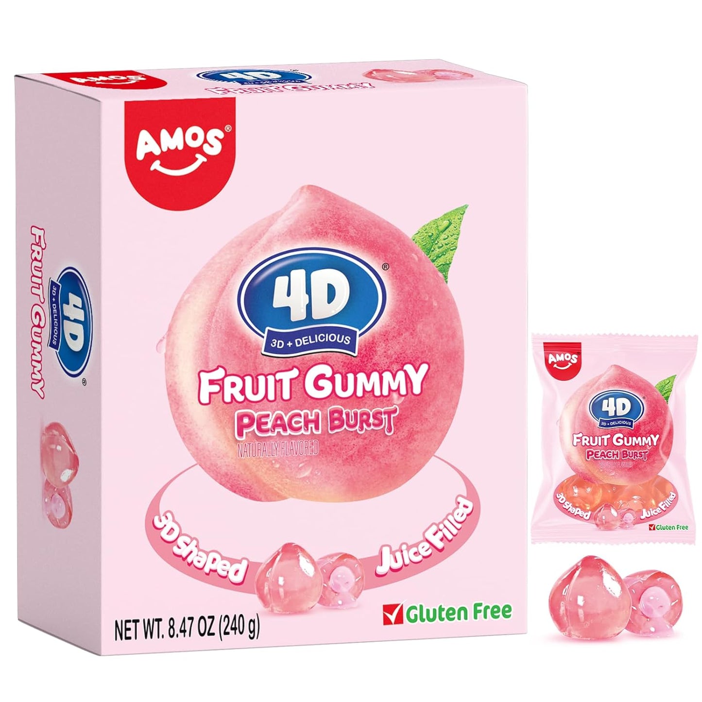 AMOS Peelerz Lychee Gummy Candy, Peelable Fruit-Shaped Candy, 8.47oz Box with 10 Individual Packs – Fun Peeling Gummy Snack Made with Real Juice