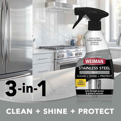 Weiman Stainless Steel Cleaner & Polish, Anti Fingerprint Spray Stainless Steel Cloth, Water Spots & Grease, No Streaks or Residue, Safe for Metal Polish, Chrome, Appliances, Sinks & Grills
