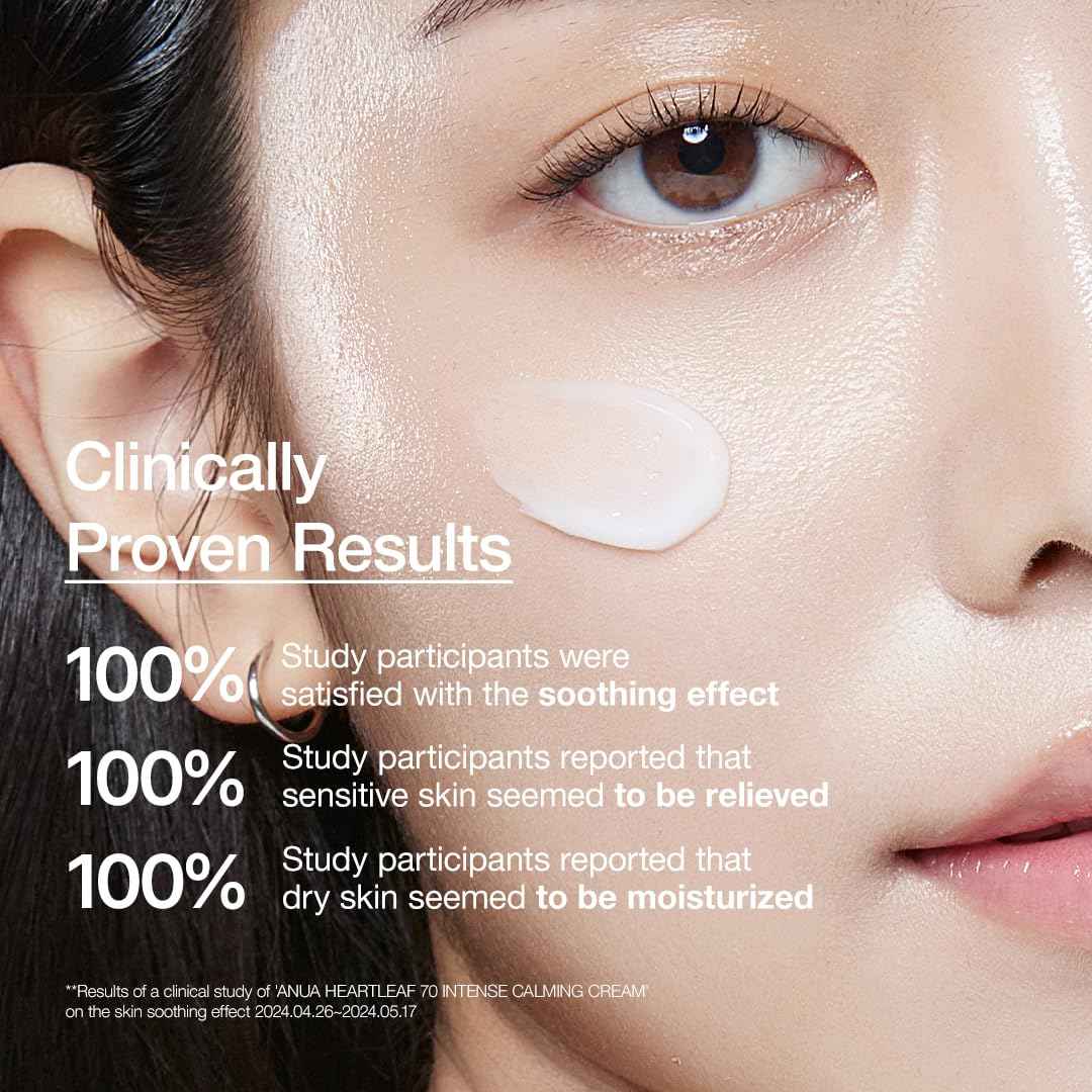 Anua Heartleaf 70 Intense Calming Cream with Ceramide & Panthenol, Face Moisturizer for Dry Skin, Barrier Repair, Glass Skin Hydration, Fragrance-free, Paraben-free, Korean skin care, 1.69 fl.oz