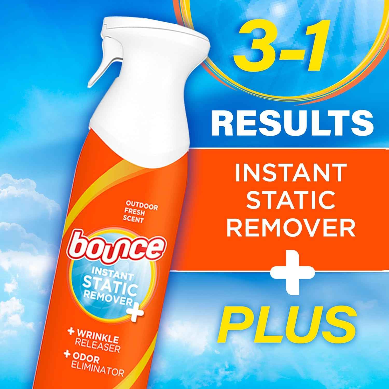 Bounce Anti Static Spray, 3 in 1 Instant Anti Static Spray & Instant Wrinkle Release, Odor Eliminator and Fabric Refresher Spray