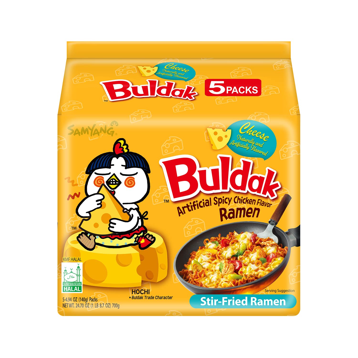 Samyang Buldak Cheese Spicy Hot Chicken Stir-Fried Noodles 4.94oz (Pack of 5)