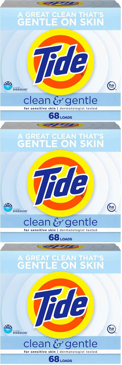 Tide Clean and Gentle Powder Laundry Detergent, Unscented, 68 Loads, 77 oz