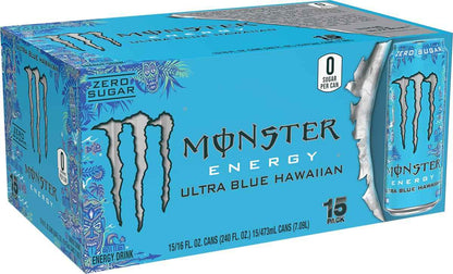 Monster Energy Ultra Blue Hawaiian, Sugar Free Energy Drink, 16 Ounce | Pack of 15