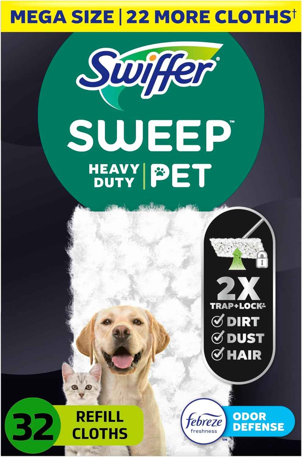 Sweep + Mop, Dry Pads Refill, Floor Cleaner for Dirt, Dust, Hair, Cleaning Cloths for Mopping Home, Bathroom, Kitchen, All Purpose Multi-Surface Floor Wipes, Heavy Duty, Pet