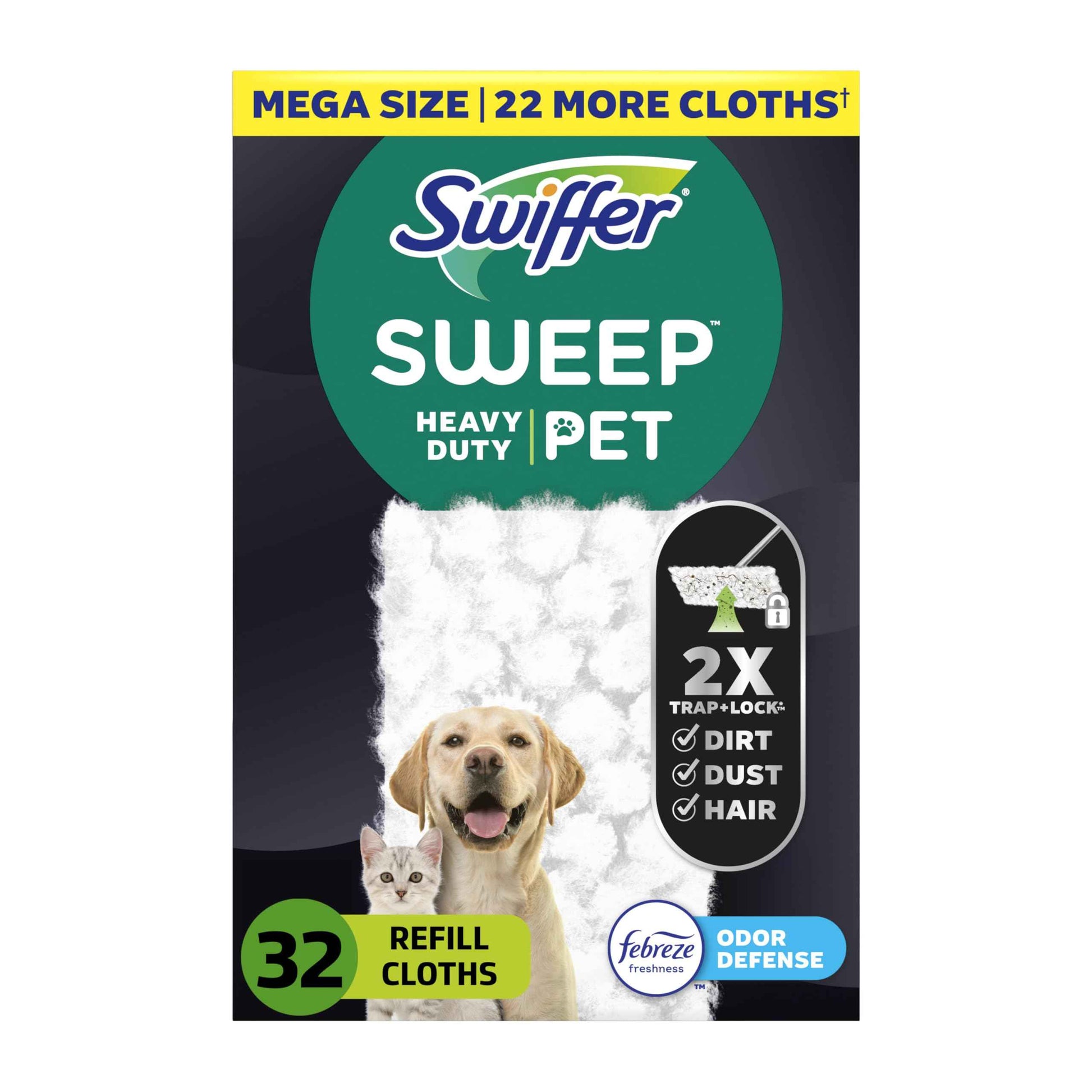Sweep + Mop, Dry Pads Refill, Floor Cleaner for Dirt, Dust, Hair, Cleaning Cloths for Mopping Home, Bathroom, Kitchen, All Purpose Multi-Surface Floor Wipes, Heavy Duty, Pet