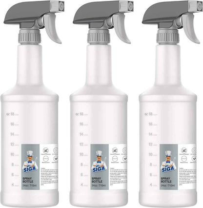 MR.SIGA 24 oz Empty Plastic Spray Bottles for Cleaning Solutions, Heavy Duty Household Reusable Spray Bottles with Measurements and Adjustable Leak Proof Nozzle, 3 Pack