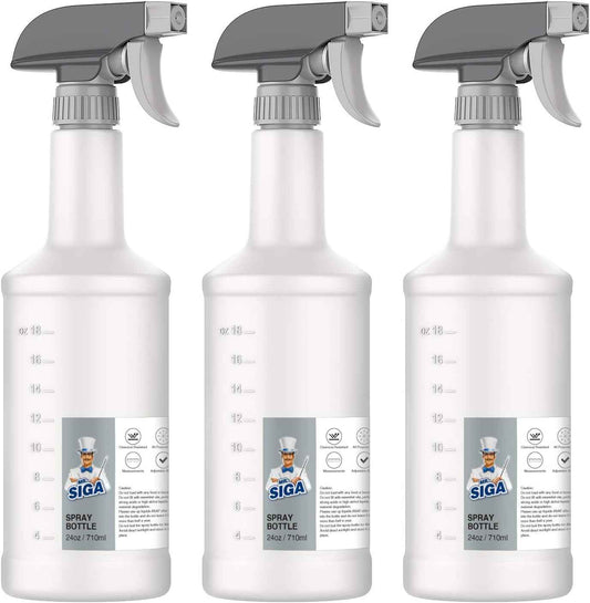 MR.SIGA 24 oz Empty Plastic Spray Bottles for Cleaning Solutions, Heavy Duty Household Reusable Spray Bottles with Measurements and Adjustable Leak Proof Nozzle, 3 Pack