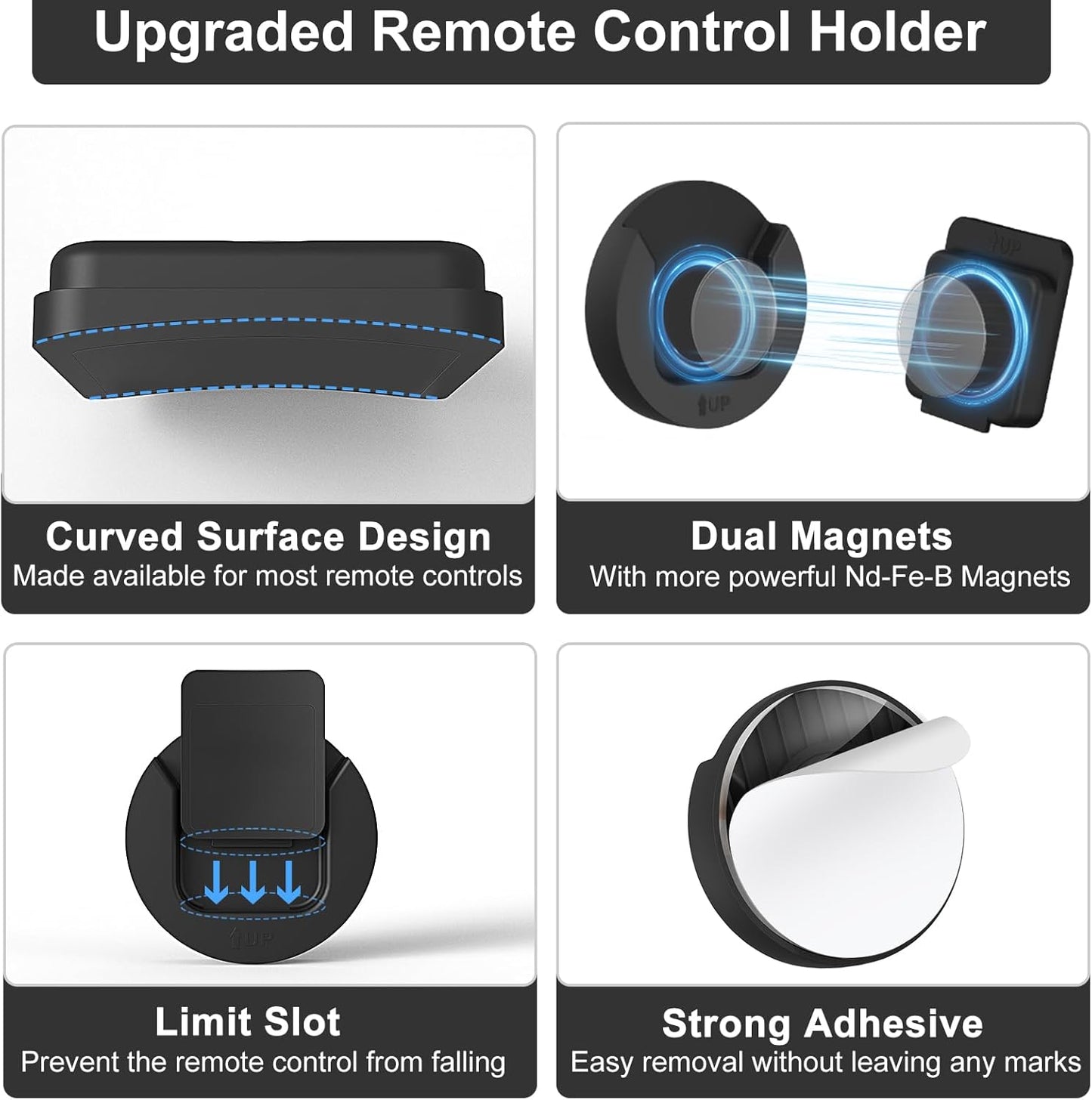 Magnetic_Remote_Control_Holder_Wall_Mount,_4_Pack_TV_Remote_Control_Holder_for_Fan/Air_Conditioner,_Self-Adhesive_Bedside_Caddy_for_TV_Backside/Bedroom/Office/RV_Home_Organizer_Storage(Black)