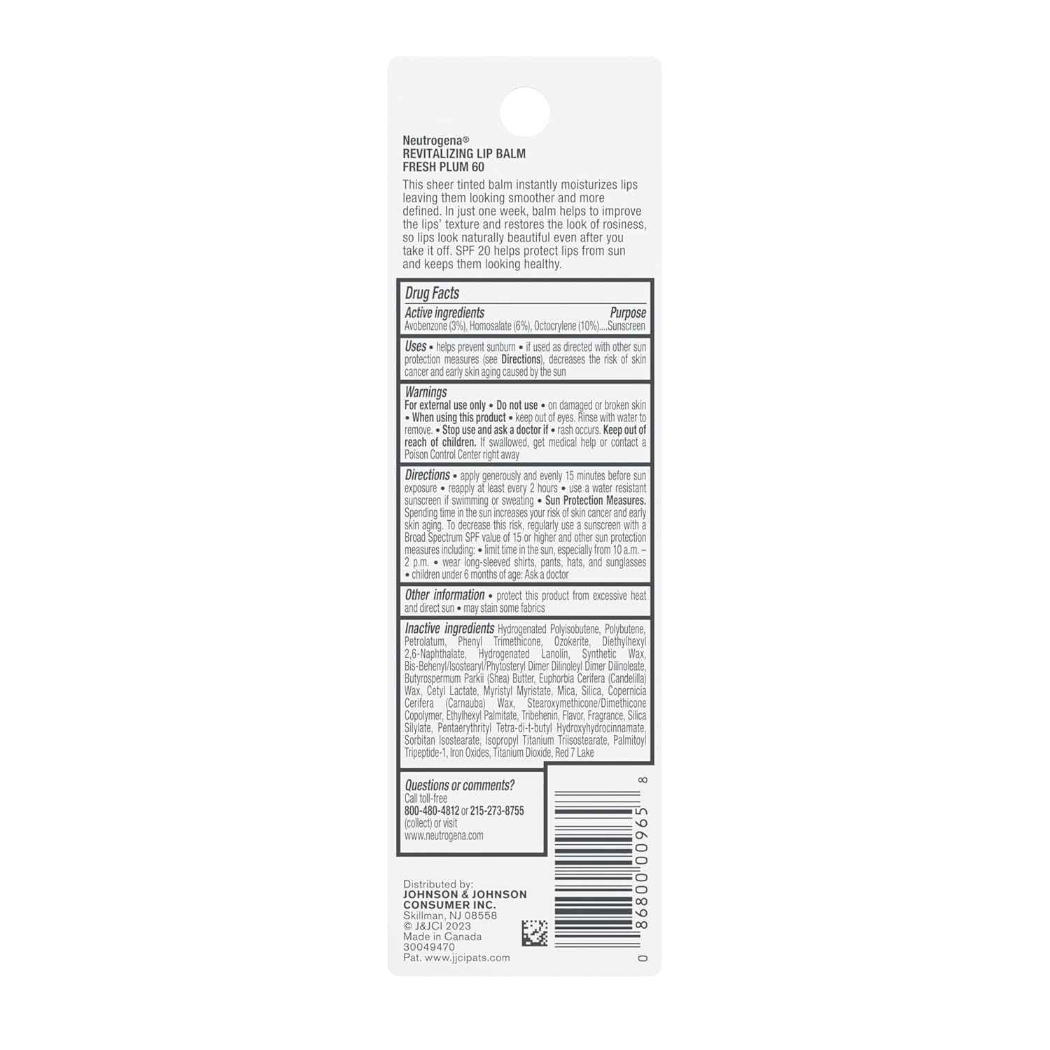 Neutrogena Revitalizing Tinted Lip Balm with SPF 20, Hydrating Tinted Lip Care with Sunscreen, Moisturizing Sheer Tint for Softer, Healthier-Looking Lips, Sheer Fresh Plum 60, 0.15 oz