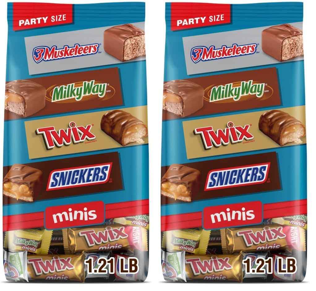 SNICKERS, TWIX, MILKY WAY & 3 MUSKETEERS Minis Milk Chocolate Bars Variety Pack, Party Size, 19.49 Oz Bulk Bag