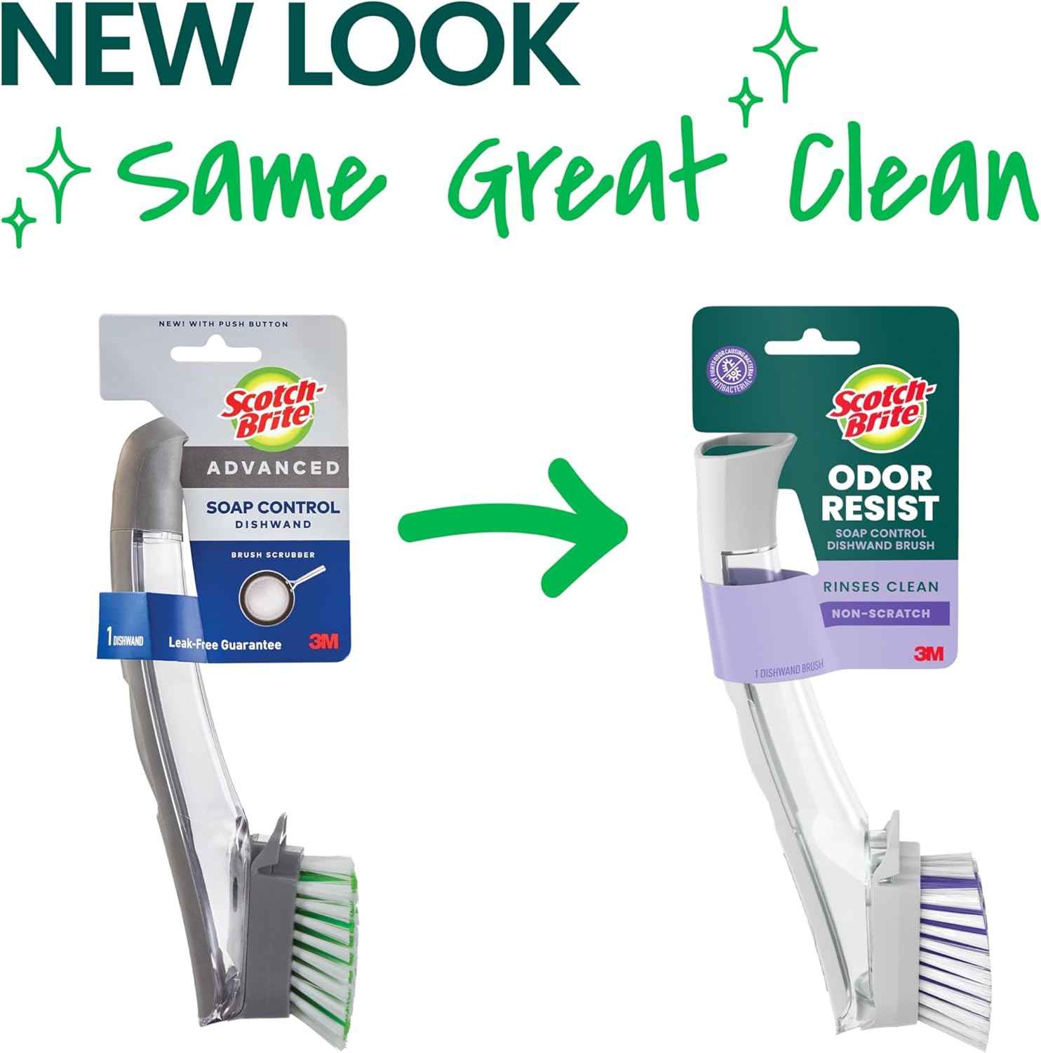 Scotch-Brite Odor Resist Soap Control Dishwand Brush, Precise Soap Control, Leak-Free Guarantee, Safe on Dishes, Nonstick Cookware, Tubs