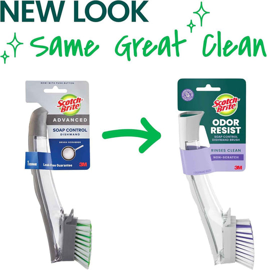 Scotch-Brite Odor Resist Soap Control Dishwand Brush, Precise Soap Control, Leak-Free Guarantee, Safe on Dishes, Nonstick Cookware, Tubs