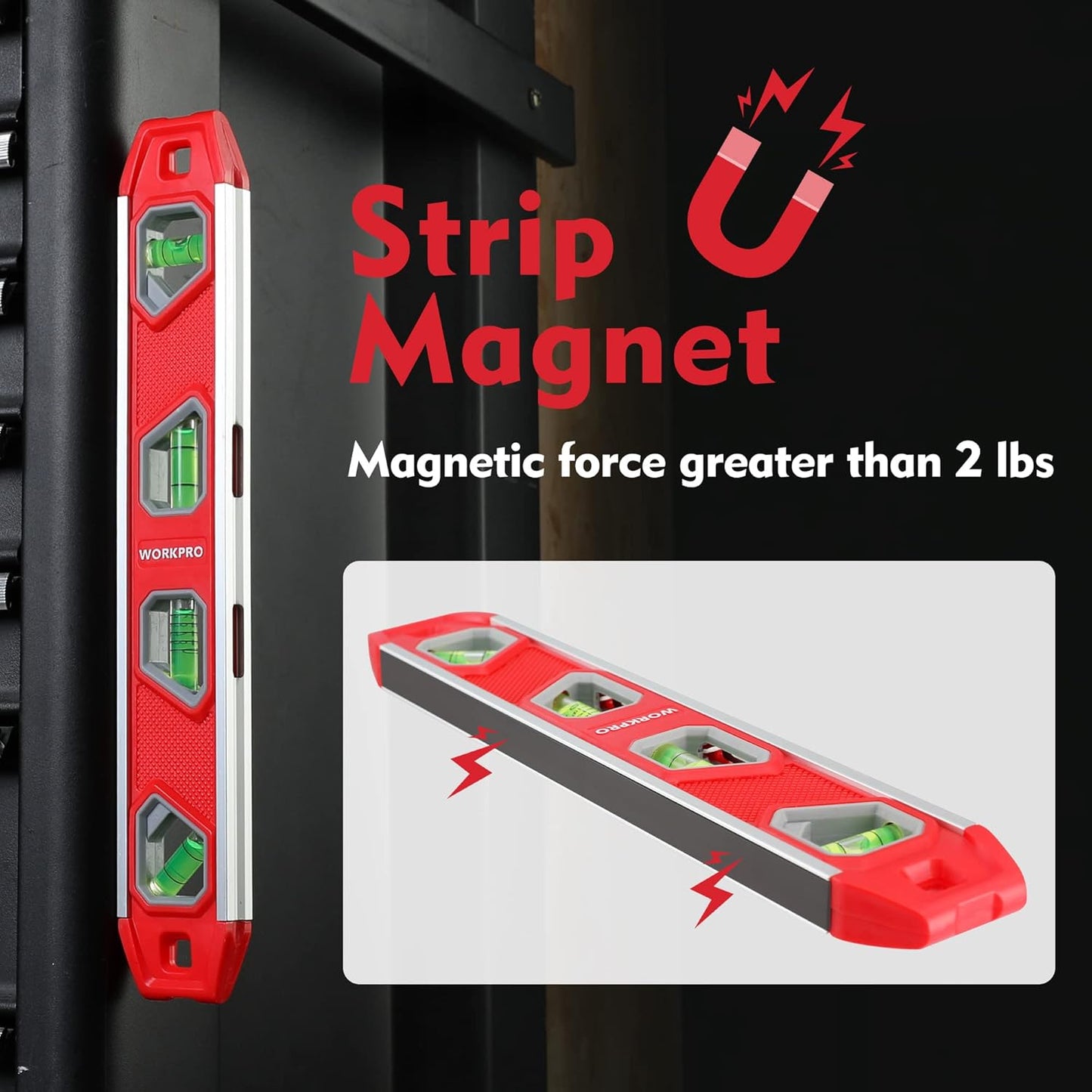 WORKPRO_12_Inch_Torpedo_Level,_Magnetic_Small_Leveler_Tool,_Plumbing_Level_with_Pitch_Vial,_Aluminum_Reinforced,_4_Bubbles,_V-Groove_for_Conduit_Bending