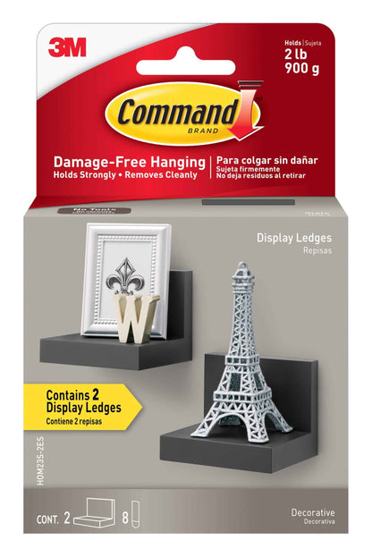 Command Display Ledges, Holds up to 2 lb, 2 Ledges with 8 Medium Strips, Damage-Free Hanging Floating Shelf with Adhesive Strips, Personalize Living Room, Bedroom, Kids Room or Office