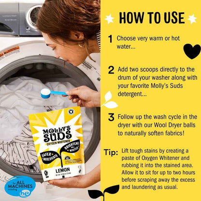 Molly's Suds Oxygen Whitener | Powerful Bleach Alternative, Chlorine Free & Color Safe | Brightens Whites and Removes Stains