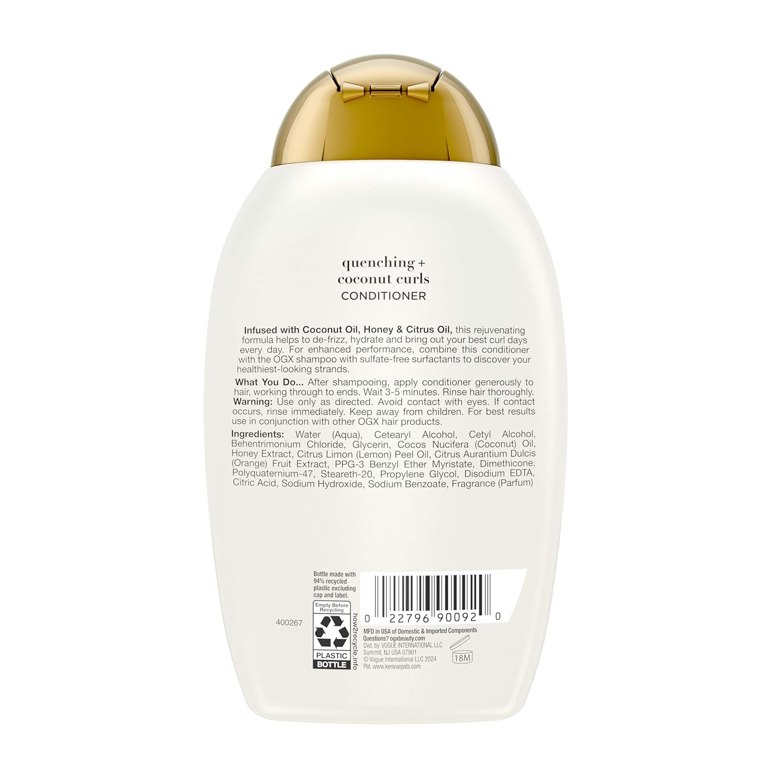 OGX_Quenching_+_Coconut_Curls_Curl-Defining_Conditioner,_Nourishing_Curly_Hair_Conditioner_with_Coconut_/Citrus_Oil_&_Honey,_Paraben-Free_with_Sulfate-Free_Surfactants,_13oz
