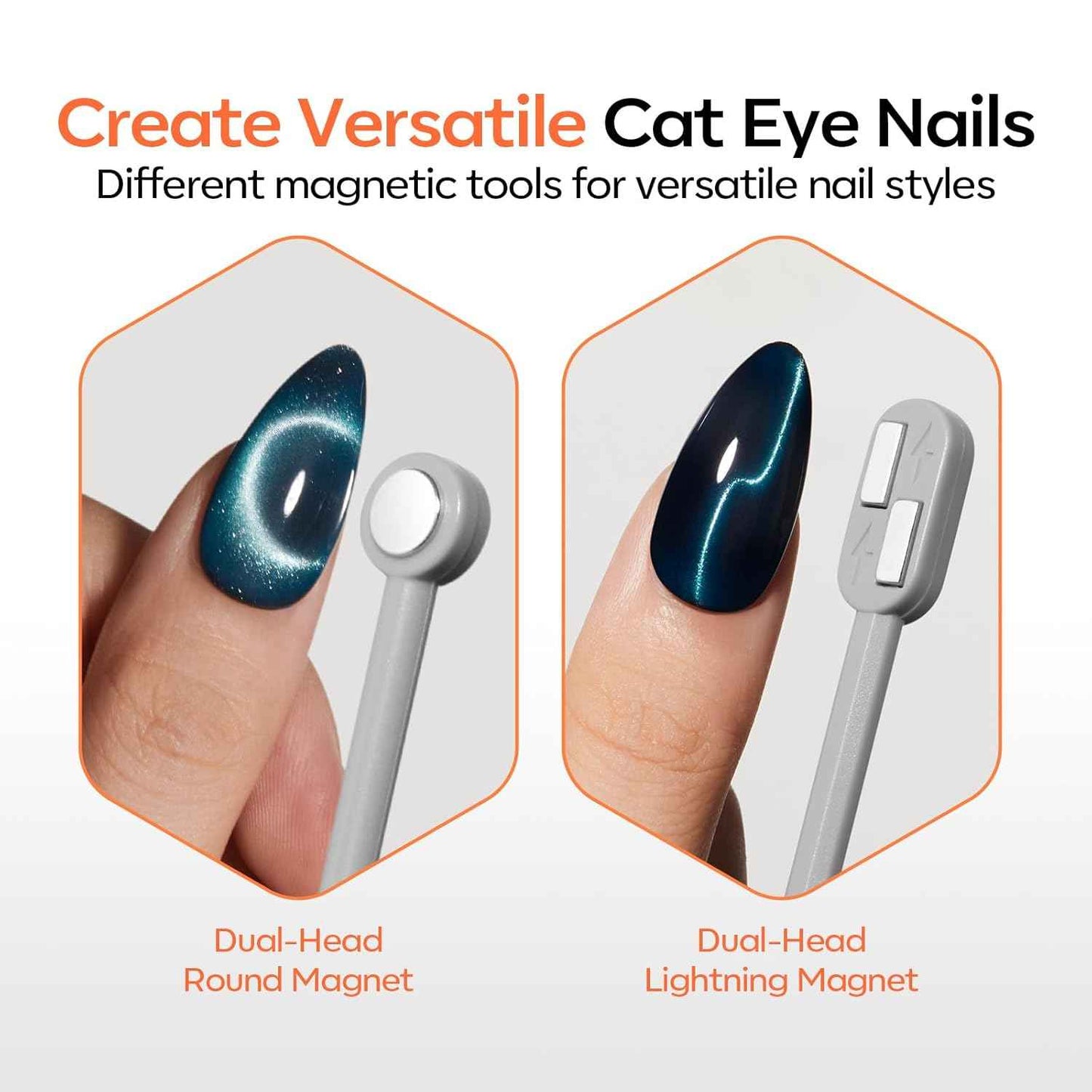 modelones Cat Eye Magnet Set, Heart Nail Art Tool Strong Magnetic Pen Double Head Round Magnets Stick Wand Diverse French Moon Floral Cateye Effect DIY Professional Manicure Gift for Women
