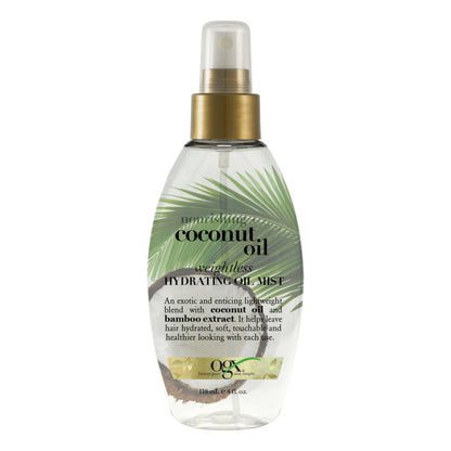 OGX Nourishing + Coconut Oil Weightless Hydrating Oil Hair Mist, Lightweight Leave-In Hair Treatment with Coconut Oil &amp;amp; Bamboo Extract, Paraben &amp;amp; Sulfate Surfactant-Free, 4 Fl Oz