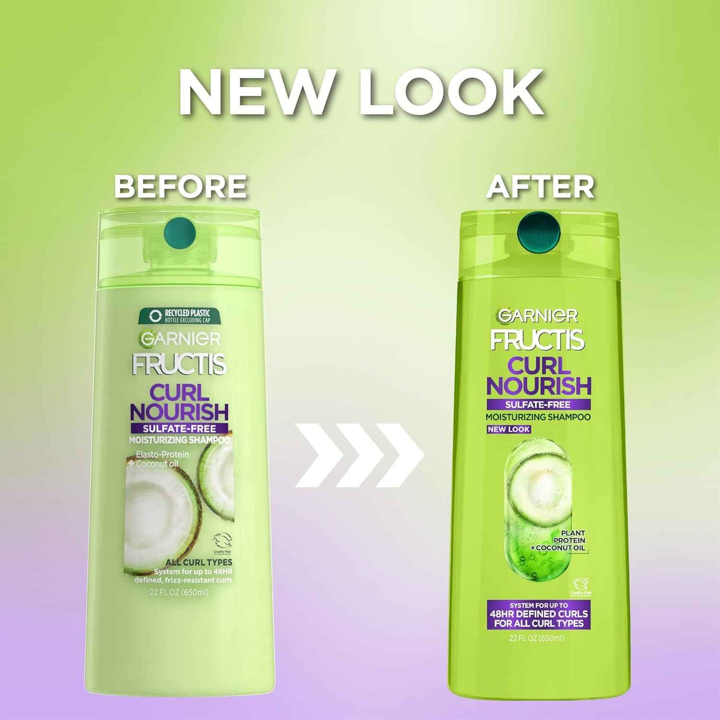 Garnier Fructis Curl Nourish Shampoo, Curly Hair Shampoo with Coconut Oil and Plant Protein, Up to 48HR Defined Curls for all Curl Types