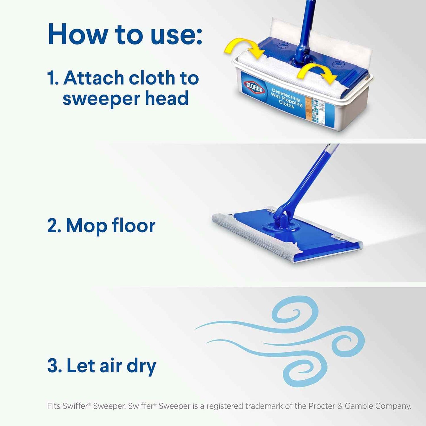 Clorox Disinfecting Wet Mop Pad, Disposable Mop Heads, Multi-Surface Floor Wipes, Rain Clean, 2 Packs, 24 Wet Refills Per Pack (Package May Vary)